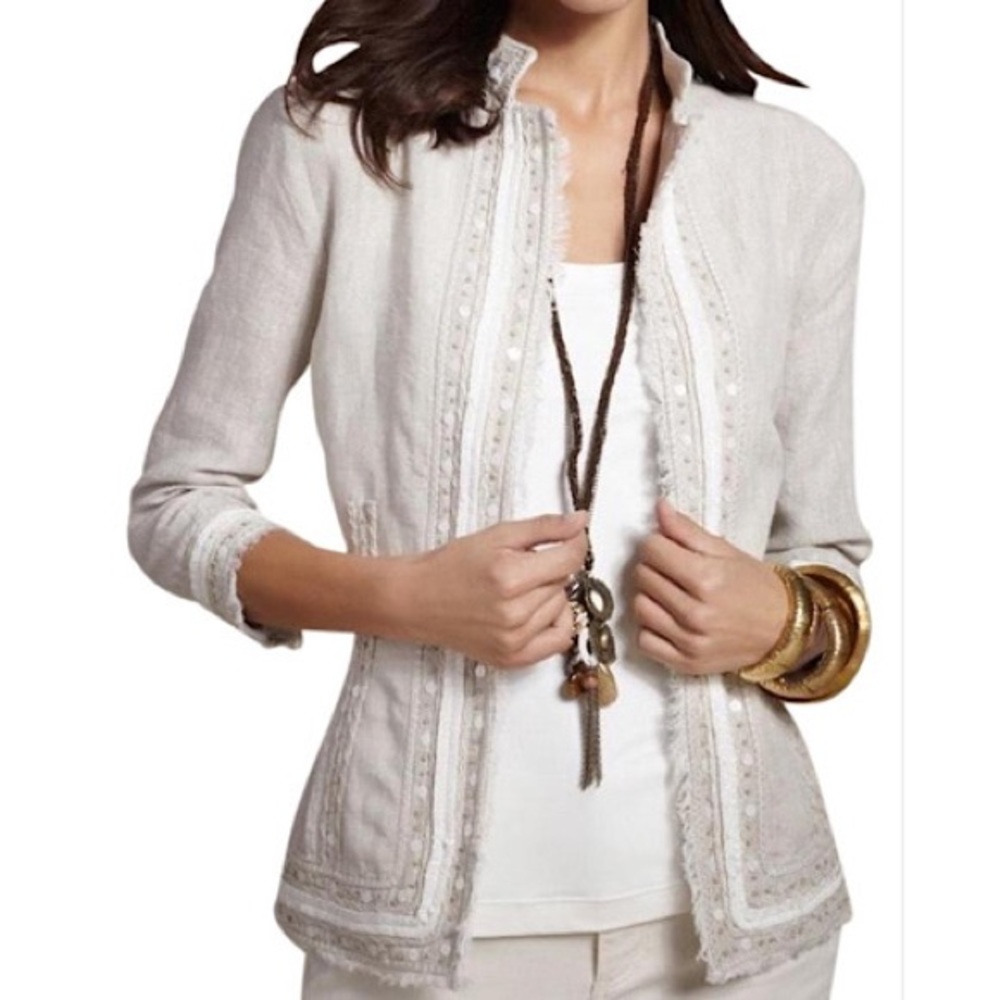 Chico’s Beige Artisan Aleanna embellished jacket
